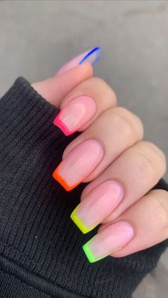 Her Nails, Blue Nail, Acrylic Nails Coffin Short, Summer Acrylic Nails, Short Acrylic Nails Designs, Pink Acrylic Nails, Neon Nails, Fire Nails, Nail Arts