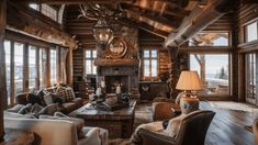 a living room filled with furniture and lots of windows