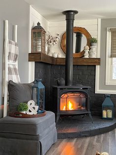 a living room with a fire place in it