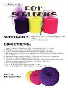 the instructions for crochet your own pot scrubbies