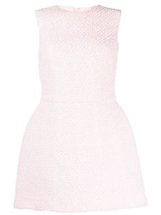 light pink tweed round neck concealed rear zip fastening sleeveless fitted waistline A-line skirt straight hem thigh-length Sleeveless Tweed Evening Dress For Summer, Pink Elegant Tweed Party Dress, Chic Pink Tweed Party Dress, Elegant Pink Tweed Party Dress, Sleeveless Tweed Evening Dress, Fitted Pink Tweed Dress For Party, Pink Fitted Tweed Dress For Parties, Chic Pink Mini Length Tweed Dress, Chic Pink Mini Tweed Dress