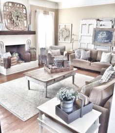 a living room filled with furniture and a fire place