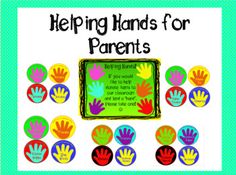 helping hands for parents poster with colorful handprints on the front and back cover