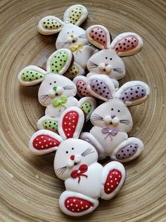 several decorated cookies in the shape of rabbits