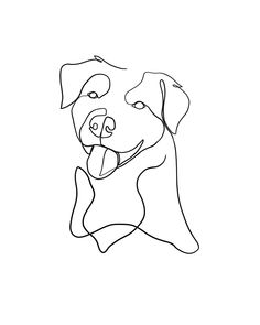 a black and white drawing of a dog's face with its tongue hanging out