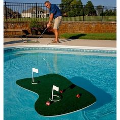 Golf Backyard, Pool Toys For Adults, Backyard Accessories, Pool Play, Golf Chipping, Golf Green, Challenge Games, Pool Games, Playing Golf