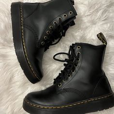 Brand New Without Tags! Casual Black Boots With Lacing, Black Lace-up Boots With Round Toe, Black Martin Boots With Rubber Sole, Black Ankle Boots With Lacing, Black Laced Ankle Boots, Black Combat Boots With Rubber Sole And Round Toe, Cute Doc Martens, Doc Martens Fall Outfit, Charlie Anderson