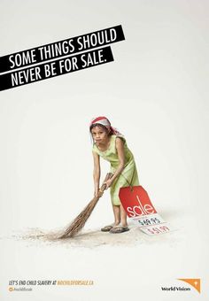 a woman sweeping the floor with a broom and sign saying, some things should never be for sale