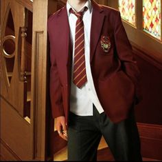 Male Uniforms School, Gryffindor Uniform Male, Gryffindor Uniform Boys, Private School Uniforms Boys, Male School Uniform Aesthetic, Gryffindor Uniform, Gryffindor Outfit, Private School Uniforms, Hogwarts Uniform