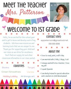 a poster for a teacher's welcome to 1st grade class