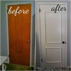 before and after photos of a door with the words before and after painted on it