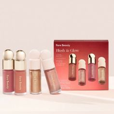 Limited Edition: Blush And Glow On The Go With Minis Of Our Bestselling Soft Pinch Blush In Wisdom (Set-Exclusive Mauve Plum) And Virtue (Soft Terracotta), And Positive Light Luminizer In Magnetize (Set-Exclusive Light Gold) And Transcend (Rose Gold). Set Includes: Mini Soft Pinch Liquid Blush In Wisdom 0.11 Fl. Oz.| 3.2 Ml Mini Positive Light Liquid Luminizer In Magnetize 0.09 Fl. Oz. | 2.5 Ml Mini Soft Pinch Liquid Blush In Virtue 0.11 Fl. Oz.| 3.2 Ml Mini Positive Light Liquid Luminizer In Tr Rare Beauty Blush Ulta, Rare Beauty Makeup Palette, Rare Beauty Happy Sol Bronzer, Positive Light Liquid Luminizer, Liquid Luminizer, Soft Pinch Liquid Blush, Rare Beauty By Selena Gomez, Makeup Blending, Beauty Marketing