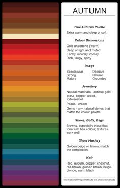 an autumn color scheme with the names and colors for each section, including red, orange, yellow, green, blue, purple