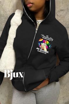 Bjux - Stylish Zippered Hooded Outerwear with Patchwork Print Design Outdoor Fleece Outerwear With Letter Print, Fall Fleece Outerwear With Letter Print, Fleece Hoodie With Letter Print, Letter Print Fleece Hoodie Outerwear, Fall Fleece Hooded Jacket With Letter Print, Two Piece Jumpsuit, Patchwork Print, Wholesale Fashion, Swimwear Tops