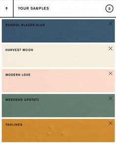 the color scheme for an interior paint swatch, with different colors and text on it