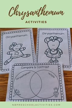 three worksheets with the words chryspathhemum and other activities on them