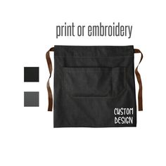 a black bag with the words print or embroidery on it and two different color options