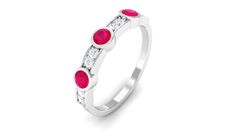 Product Details Elevate your style with this Minimal Semi Eternity Ring. A fusion of vibrant Red Ruby and shimmering Diamond, simplicity meets sophistication. Product Information SKU SHP-RINGS032225264 Weight 2.30 gm (Approximate) RUBY INFORMATION No.of Stones 3 Pieces Total Weight 0.39 Carat (Approximate) Dimension(approx) Round-3X3 mm-3 Pcs Color Red Cut Brilliant Shape Round Setting Type Bezel Setting Quality Grade AAA DIAMOND INFORMATION No.of Stones 8 Pieces Total Weight 0.20 Carat (Approxi Elegant Red Stackable Eternity Band, Elegant Red Round Eternity Band, Modern Red Ruby Ring For Wedding, Modern Red Ruby Wedding Ring, Elegant Red Eternity Band Promise Ring, Red Round Eternity Band For Formal Occasions, Elegant Red Eternity Band As Promise Ring, Modern Red Wedding Rings, Elegant Red Stackable Rings With Bezel Setting