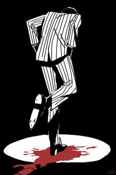 a drawing of a baseball player with blood on the ground