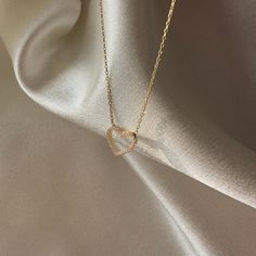 14K Gold Open Heart Necklace - Tiny Heart Shaped Pave Diamond Pendant - Heart CZ Diamond Choker - Dainty Valentine's Day Gift for Her Diamond Pendant Necklace Minimalist, Gold Open Heart Necklace, Minimalist Necklaces, Small Heart Necklace, Heart Type, Open Heart Necklace, Pendant Heart, Diamond Choker, Gold Heart Necklace