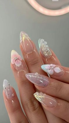 Gel X Nail Designs Flowers, Nail Art With Flowers Design, Korean Summer Nail Art, Korean Summer Nails, Aesthetic Nails Summer, Aesthetic Nails Acrylic, Aesthetic Summer Nails, Cute Simple Nails, Grunge Nails