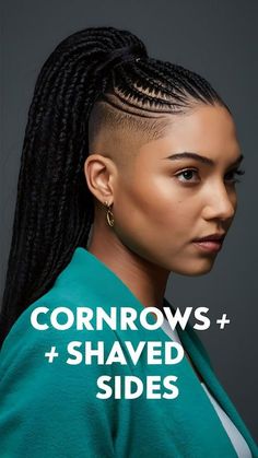 Cornrow Shaved Sides, Cornrow Hairstyles Shaved Sides, Cornrows With Undercut Black Women, Braided Bun With Shaved Sides, Fulani Braids With Shaved Sides, Braids And Shaved Sides For Black Women, Mohawk With Braids Shaved Sides, Braid Styles With Shaved Sides, Cornrows Shaved Sides