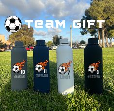 PRODUCT FEATURES: ⚫ Color Options : Black , Navy Blue , Gray , White ⚫ Inside Material : 304 Stainless Steel Bottle ⚫ Outside Material: Rubber Paint ⚫ Capacity: 25 oz HOW DO I ORDER 🛒  1) Pick your tumbler color and the quantity, then you can place the order.  2) Send us a message with the high resolution logo file. 3) Your order will be shipped in 1-3 days.  CARE INSTRUCTIONS 🔖 While our bottles have been designed to be both durable and elegant, our ultraviolet printed designs require consist Soccer Event, Water Tumbler, Girls Soccer, Custom Bottles, San Diego County, Soccer Team, Stainless Steel Bottle, Christmas Gifts For Kids, Kids Christmas