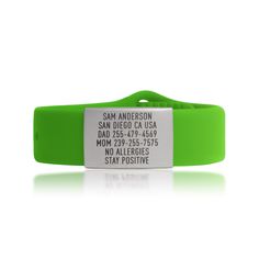 The Sleek Wrist ID is a super lightweight identification wristband, weighing only 22 grams, crafted with high-quality silicone and stainless steel. Designed without a clasp, it provides a streamlined, comfortable fit. This adjustable pin-and-tuck style wristband fits most wrists (6" to 8") and measures .75" wide by .0625" thick (2mm), with an ID tag that’s .75" x 1.125". Engrave up to six lines of important information, with 21 characters per line, for essential visibility. The silicone band and Modern Adjustable Durable Wristband, Just Letting You Know, Id Design, Silicon Bands, Id Tag, Stay Safe, Stretchy Material, Custom Fit, Medical