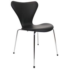 a black chair with chrome legs on a white background