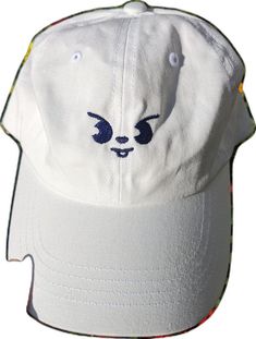 Cute Hats With Embroidered Logo And Curved Brim, Fun White Visor Hat, Playful White Hat With Curved Brim, Fun White Baseball Cap, Fun White Visor Baseball Cap, Fun White Brimmed Baseball Cap, Cute White Baseball Cap With Curved Brim, Cute White Curved Brim Baseball Cap, Cute Baseball Cap With Embroidered Logo