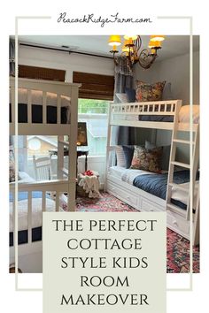 the perfect cottage style kids'room makeover with bunkbeds and rugs