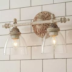 Vintage Ivory / Seedy Glass Paris Market Vanity Light - 2 Light Half Bathroom Ideas French Country, French Country Bathroom Lighting, Vintage Bathroom Vanity, Powder Room Lighting, Paris Market, Paris Markets, French Country Bathroom, Bathroom Farmhouse Style, Country Bathroom