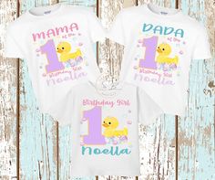 two personalized birthday shirts with the number 1 and one for each child's first birthday