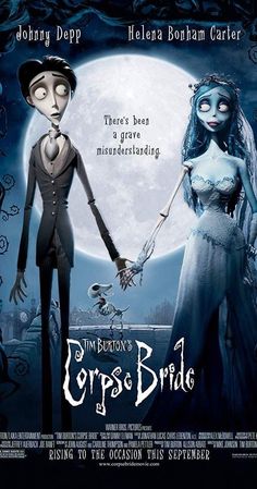 the corpse bride movie poster with jack and rose holding hands in front of a full moon