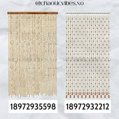 two different types of beaded curtains with numbers on each side and the other side