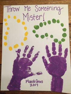 a handprinted poster with the words throw me something mister and two children's hands