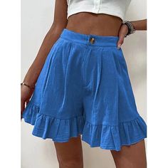 Season:Summer; Fabric:Cotton Blend; Gender:Women's; Style:Casual Daily; Elasticity:Micro-elastic; Occasion:Going out,Weekend; Fit Type:Regular Fit; Function:Breathability,Comfortable; Pattern:Plain; Design:Wide Leg,Ruffle; Pants Type:Shorts; Front page:FF; Listing Date:03/27/2024; Production mode:External procurement; Hips:; Length:; Waist:; Fit US Size:; Fit UK Size:; Fit EU Size:; Pants Length:Short; Print Type:non-printing Long Baggy Shorts, Shorts For Ladies, Casual Chique, Baggy Shorts, Elegante Casual, Ruffle Shorts, Loose Shorts, Color Shorts, Aaliyah