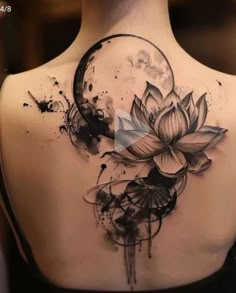 the back of a woman's neck with watercolors and ink on it