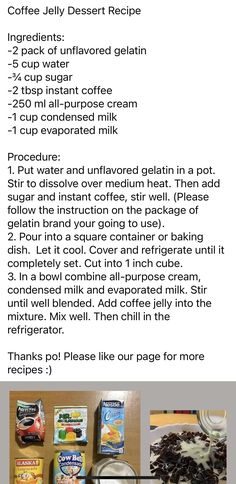 Coffee Jello Recipe, Coffee Jello, Jelly Desserts, Coffee Jelly, Unflavored Gelatin, Jello Recipes, Evaporated Milk, Instant Coffee, Condensed Milk