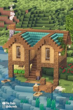 A Minecraft Riverside Starter House full with Interior and Exterior Decorations and a Dock! Minecraft Riverside, Minecraft Modern Mansion, Forest Biome, Survival Minecraft, Sejarah Asia