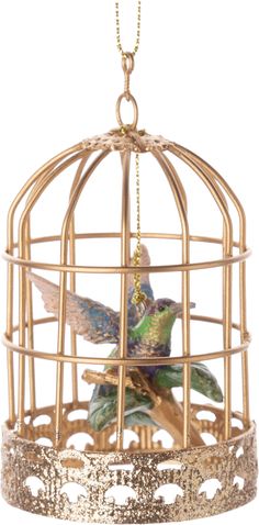 Humming Bird in Gold Cage Ornament - The Country Christmas Loft The Birdcage, Bird Cage Decor, Humming Bird, Silver Tree, Wire Crafts, Bird Cage, Celebration Of Life, A Table, Paint Colors