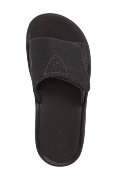 Supple faux leather defines an easygoing slide sandal featuring an adjustable strap for a superior fit. Style Name:Olukai Nalu Slide Sandal (Men). Style Number: 5298163. Black Slip-on Sandals With Adjustable Strap, Adjustable Slides With Ortholite Insole And Round Toe, Adjustable Slip-on Slippers With Ortholite Insole, Adjustable Leather Slip-on Slides, Comfortable Slides With Leather Footbed And Synthetic Material, Leather Slides With Adjustable Strap For Beach, Adjustable Slides With Leather Footbed, Adjustable Leather Footbed Slides, Leather Slide Flip Flops For Outdoor