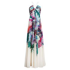 New Roberto Cavalli Exotic Flora Print Ivory Silk Maxi Dress F/W 2018 Collection Italian size - 46 Romantic and glamorous, this long plant print ivory silk dress embodies classic Roberto Cavalli elegance. Exuberant floral prints run riot along sublimely smooth silk, with delicate straps and a feminine cross over back finishing off the look. 100% Ivory Silk with Exotic Flora Colorful Print, V- Neck, Spaghetti Straps, Cross Over Back Detailing, Flowing Fit, Fully Lined in Silk, Zip Closure. Measur Luxury Multicolor Silk Dresses, White Silk Dress With Floral Print, Elegant Multicolor Tropical Print Dress, Ivory Silk Dress, Flora Print, Cute Dress Outfits, Silk Maxi, Ivory Silk, Silk Maxi Dress