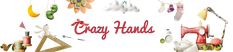 the words crazy hands are written in red on a white background surrounded by colorful objects