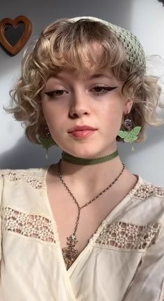 Ethereal Short Hair, Cottagecore Haircuts Short, Short Ethereal Hair, Fairy Faceclaim, Cottage Core Hairstyles Curly, Short Hair Cottagecore, Transfemme Hairstyles, Cottage Core Hairstyles Short, Cottagecore Short Hair