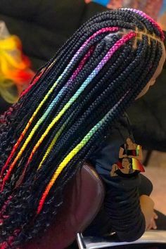 Peekaboo Braids Hair With Random Braids, Rainbow Box Braids, Peekaboo Braids, Lemonade Braids Hairstyles, Rainbow Braids, Lil Girl Hairstyles, Colored Braids, Feed In Braids Hairstyles, Box Braids Hairstyles For Black Women