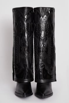 Pointed Boots, Western Shop, High Leather Boots, Animal Print Shoes, Boots White, Black Heel Boots, Block Heel Boots, Thick Heel