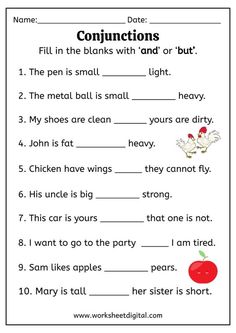 the worksheet for conjunctions with an apple