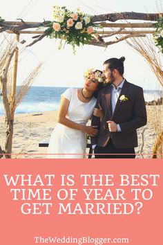 a man and woman standing under an arch on the beach with text overlay that reads ho