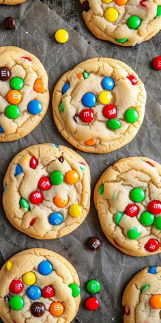 cookies with m & m candies and chocolate chips on top